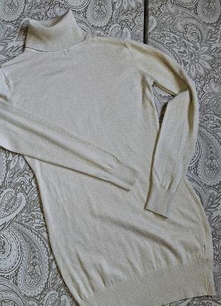 Свитер кофта джемпер гольф l/xl бежевый люрекс пудровый водолазка