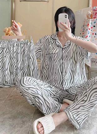 Женская пижама тройка рубашка с шортами и штанами luxury 46-54р