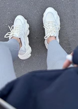 Легкі кросівки бежеві шкіра + текстиль на платформі жіночі весна літо3 фото