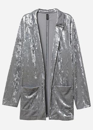 Оксамитовий/вілюровий сіро-сріблястий блейзер/піджак h&m
