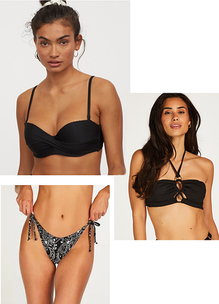 Купальник тройка сборный 75 в + м hunkemöller h&m nero paisley рубчик полоска