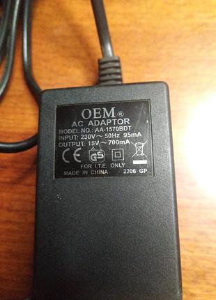 Ac блок питания 15v ~ 700ma переменного тока oem адаптер внимание это не dc.2 фото