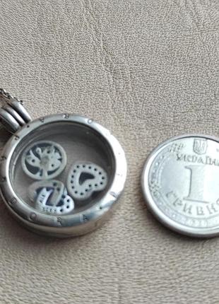 Mary kay кулон серебряный pandora, кулон с сердечками pandora на ланч. кулон+ 3 петита + цепочка