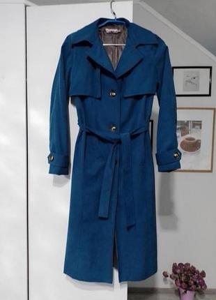 Тренч из непромокаемой плащовки, плащ синий