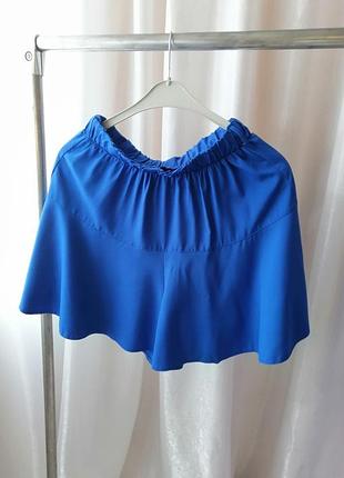 Юбка шорты красивого насыщенного синего цвета высокая посадка легкая ткань