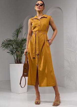 Гірчична сукня з преміального льону