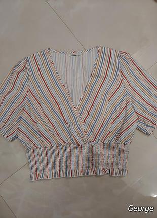 Блуза-топ у смужку на запах бавовна 1+1=3🎁на все❗