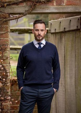 Шерстяной мужской пуловер franco ponti , италия. мериносовая шерсть, батал