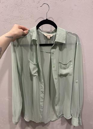 Жіноча бірюзова напівпрозора сорочка s-m