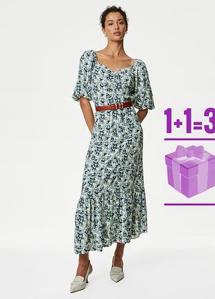 Міді сукня в принт без поясу m&s 12 віскоза