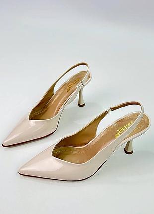 ▪️жіночі бежеві нюдові молочні туфлі човники лодочки босоніжки сабо мюлі маленький каблук лаковані