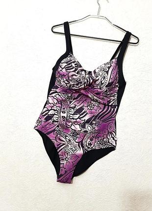 Купальник слитный майо черный сиреневый цельный закрытый чашки поролоновые женская большая чашка