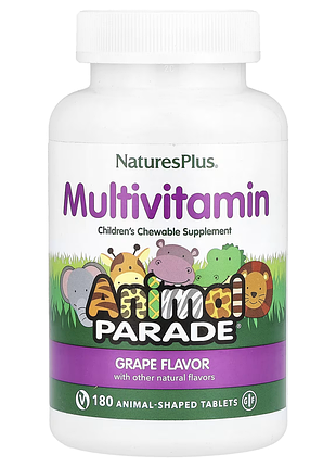 Naturesplus, animal parade®, жевательные мультивитамины для детей, виноград, 180 таблеток