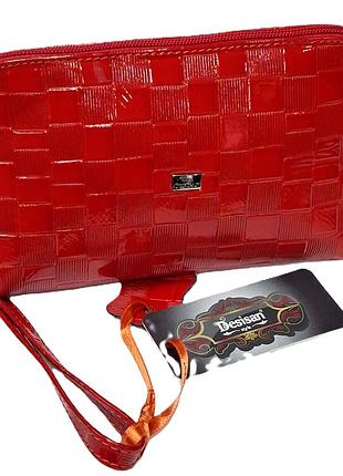 Кожаная косметичка женская лаковая красная desisan 11*20*6 (турция)