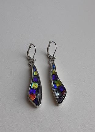 Серебряные серьги с художественным стеклом, арт стекло