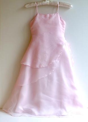 Платье праздничное долгое на девочку 7-9 лет, розовое