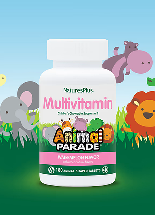 Naturesplus, animal parade, жевательные мультивитамины для детей, арбуз 180 таблеток