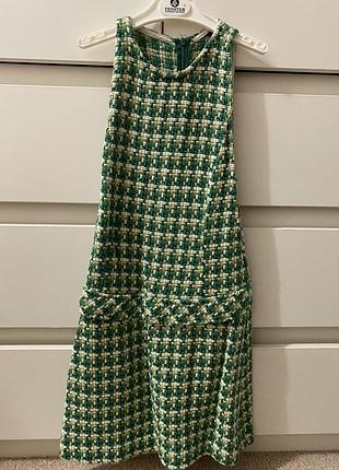 Твидовый зелений в лапку сарафан zara 146-158 см 11-16 лет