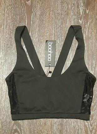 Новый спортивный топ бра р.8 boohoo, вставки сеточка- леопард
