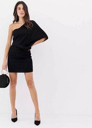 Чорна міні сукня на одне плече з блиском asos 34 xs