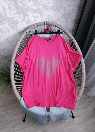Футболка женская розовая с сердечком плюс сайз