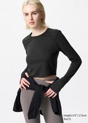 Кофта uniqlo чорна airism soft cropped t-shirt (long sleeve)