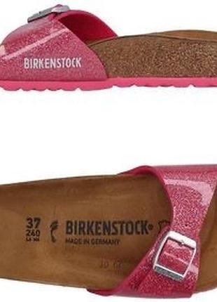 Birkenstock madrid birko fit розовые с блестками ортопедические анатомические шлепанцы сандалии вьетнамки сабо оригинал кожа р. 36 36.5 37