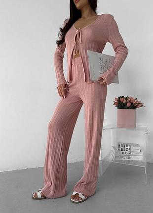 Рожевий літній костюм з преміальної пряжі8 фото