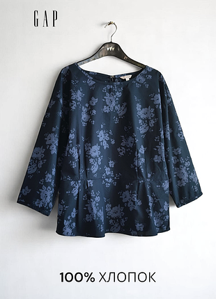 Темно-синий топ блуза с баской 100% коттон новая оригинал - gap navy floral peplum top l-xl