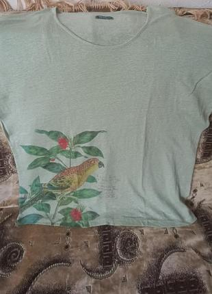 Красивая и невероятно мягкая футболка лен/трикотаж с нежным принтом. размер 2хл-3хл.