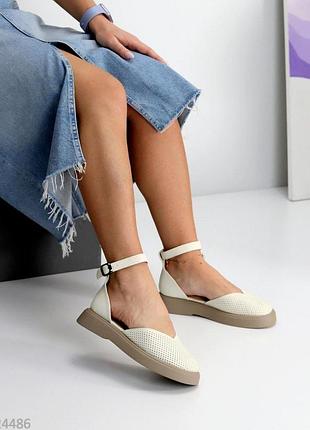24486 босоніжки шкіряні, туфлі літні з перфорацією
