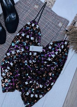 Новий блискучий топ xxl river island топ в паєтках блискуча блуза на бретелях