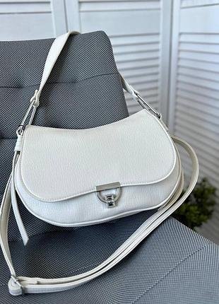 Жіноча сумка сумочка шкіряна з еко шкіри середня біла багет з коротким та довгим ремінцями