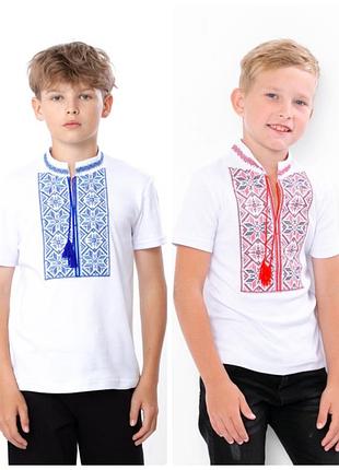 Вишиванка біла дитяча підліткова з коротким рукавом