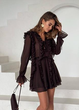 Шоколадна сукня з шифону воланами ivina
