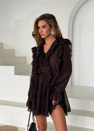 Шоколадна сукня з шифону воланами ivina