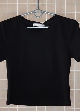 Футболка женская черная базовая короткая топ стрейч m, xl