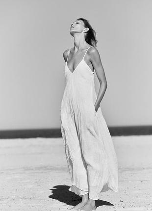 Платье zara белое лен, новая коллекция