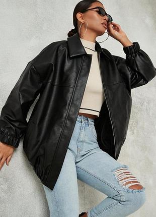 Шкіряний бомбер куртка оверсайз zara mango