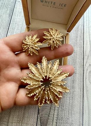 Avon 1972 starflower вінтажний сет комплект брошка сережки кліпси золотисті американський вінтаж