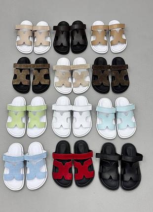 Трендовые слайдеры шлепанцы много цветов на разный вкус кожа замша