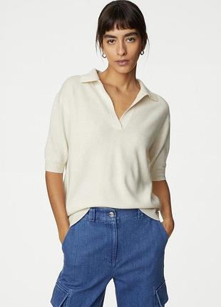 Кашеміровий светр поло з коротким рукавом autograph marks&spencer кашемировый свитер поло