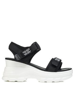 Жіночі босоніжки спортивні чорні на високій танкетці та платформі на кожен день 1577л