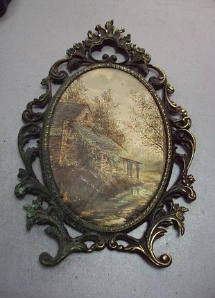 Настенное панно картина шелкография пейзаж в рамке высота 38,5 см, картина 25,3 х 17,8 см no11529