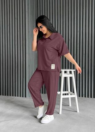 Женский прогулочный костюм двойка в четырех цветах футболка поло+брюки ткань двунитка