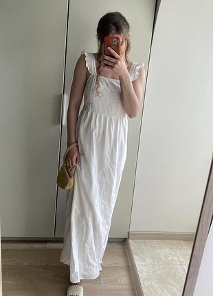 Платье сарафан хлопок  длинное / ампир белое