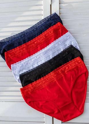 Трусы женские слипы с кружевом по резинке батал 2xl, 3xl, 4xl, 5xl | 5 шт.