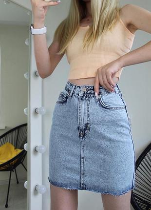 Джинсова спідниця блакитна варка міні5 фото