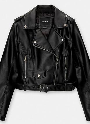 Куртка pull&bear з еко-шкіри, xs-s, чорна