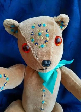 Медведь мишка ручная работа игрушка винтаж плюшевый с вышивкой эксклюзивный интерьерный6 фото
